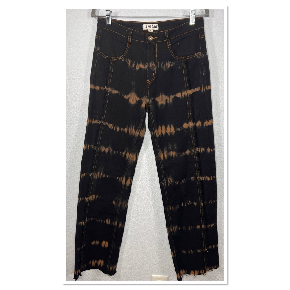 I.AM.GIA Arago Pant Black & Brown Tie-Dye Straight Sz M Cotton Blend Stretch - Picture 2 of 8